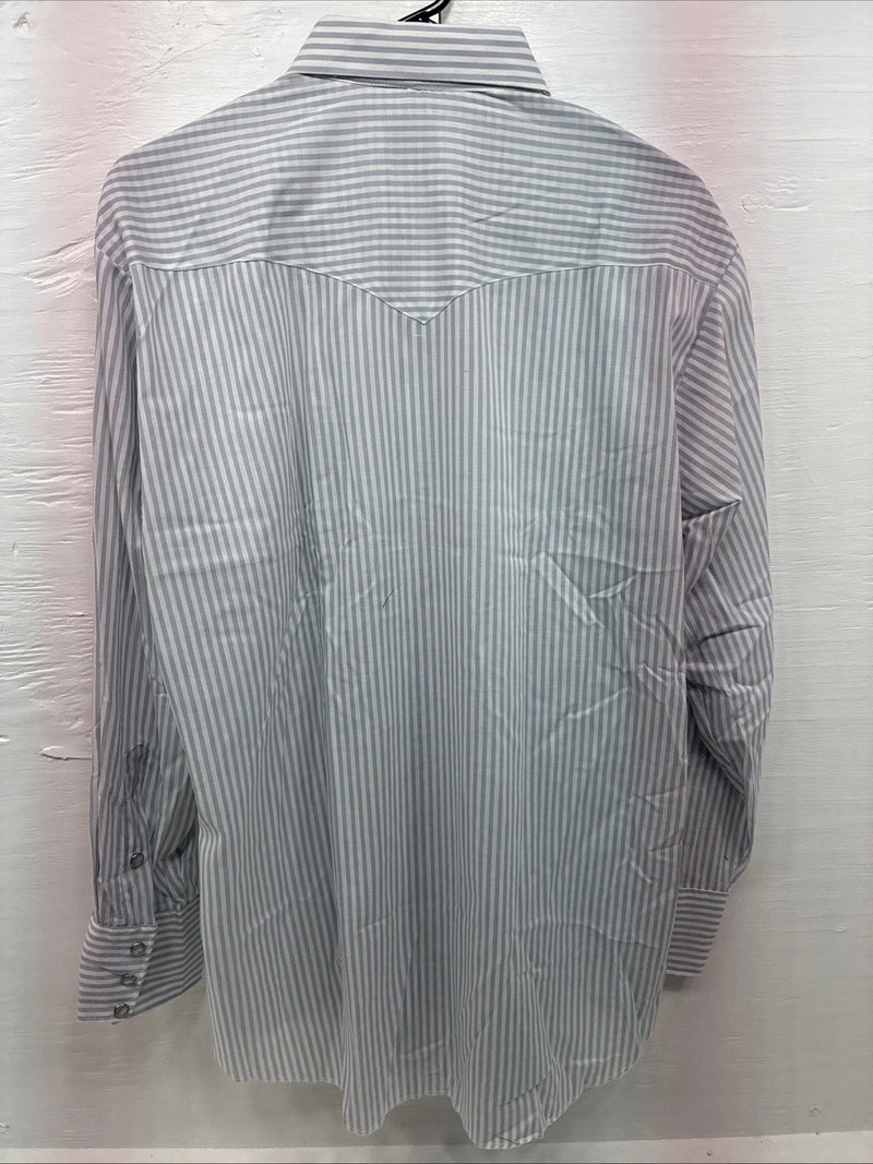 New Men’s H Bar C Blue White Stripe Long Sleeve Pearl Snap 16 X 33 Large R-29