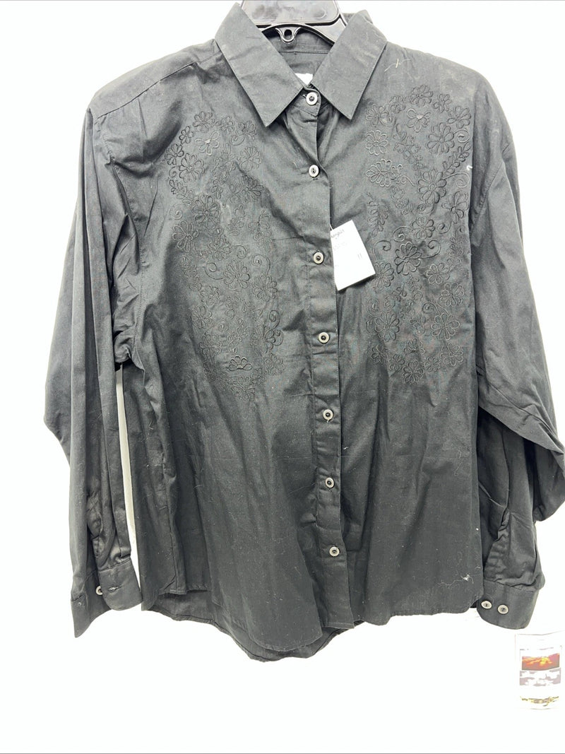 New Women’s Black Floral Wrangler Long Sleeve Button Up Shirt. Large S-36