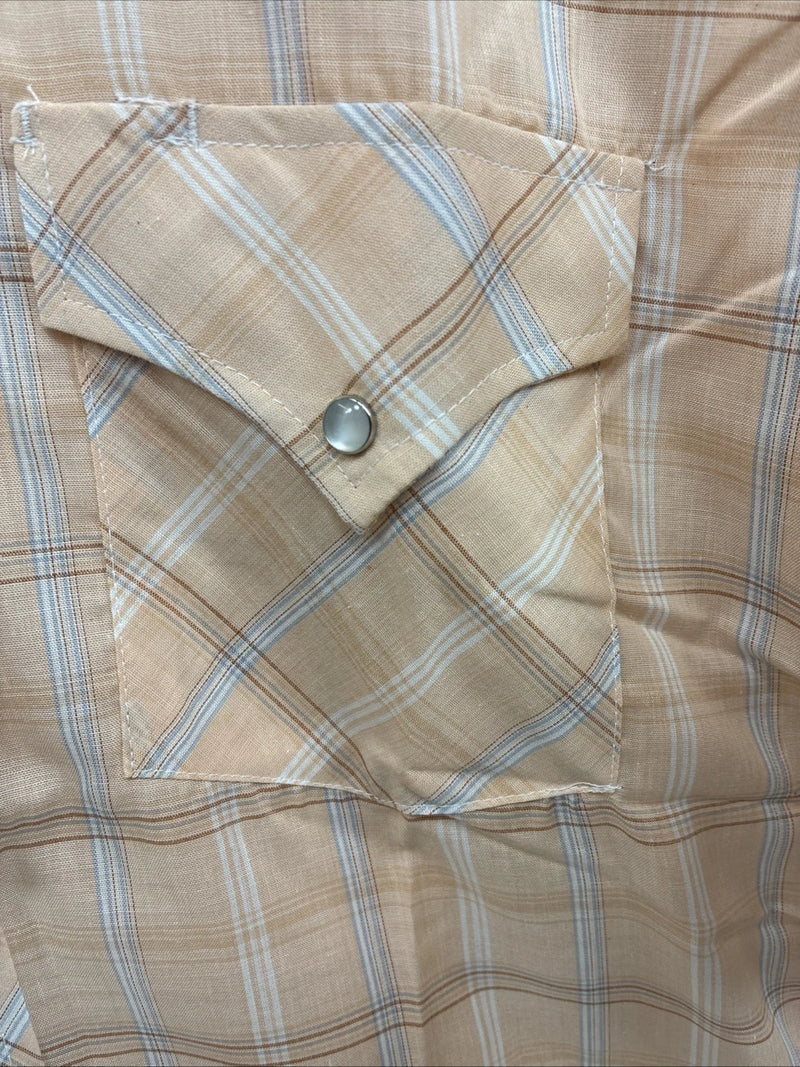 New Men’s ELY Cattleman Orange Plaid Short Sleeve Pearl Snap Large X-24