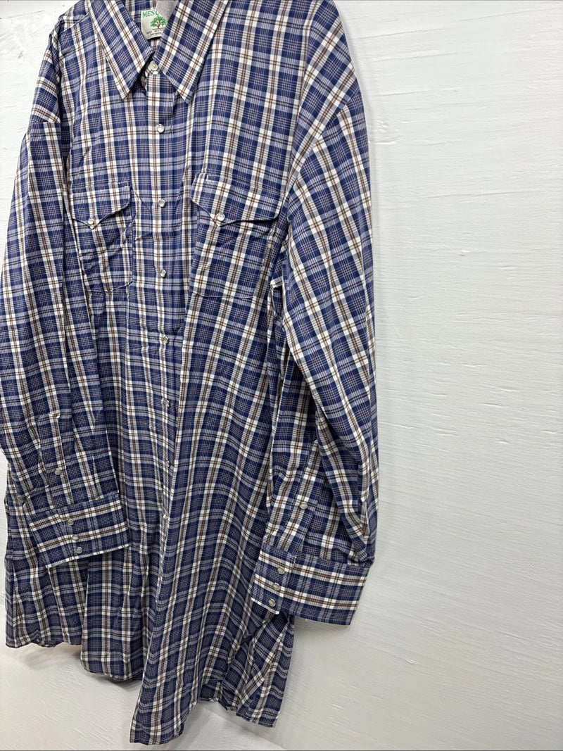 New Men’s Mesquite Blue Flannel Long Sleeve Pearl Snap 20 X 36 4XL  H-62