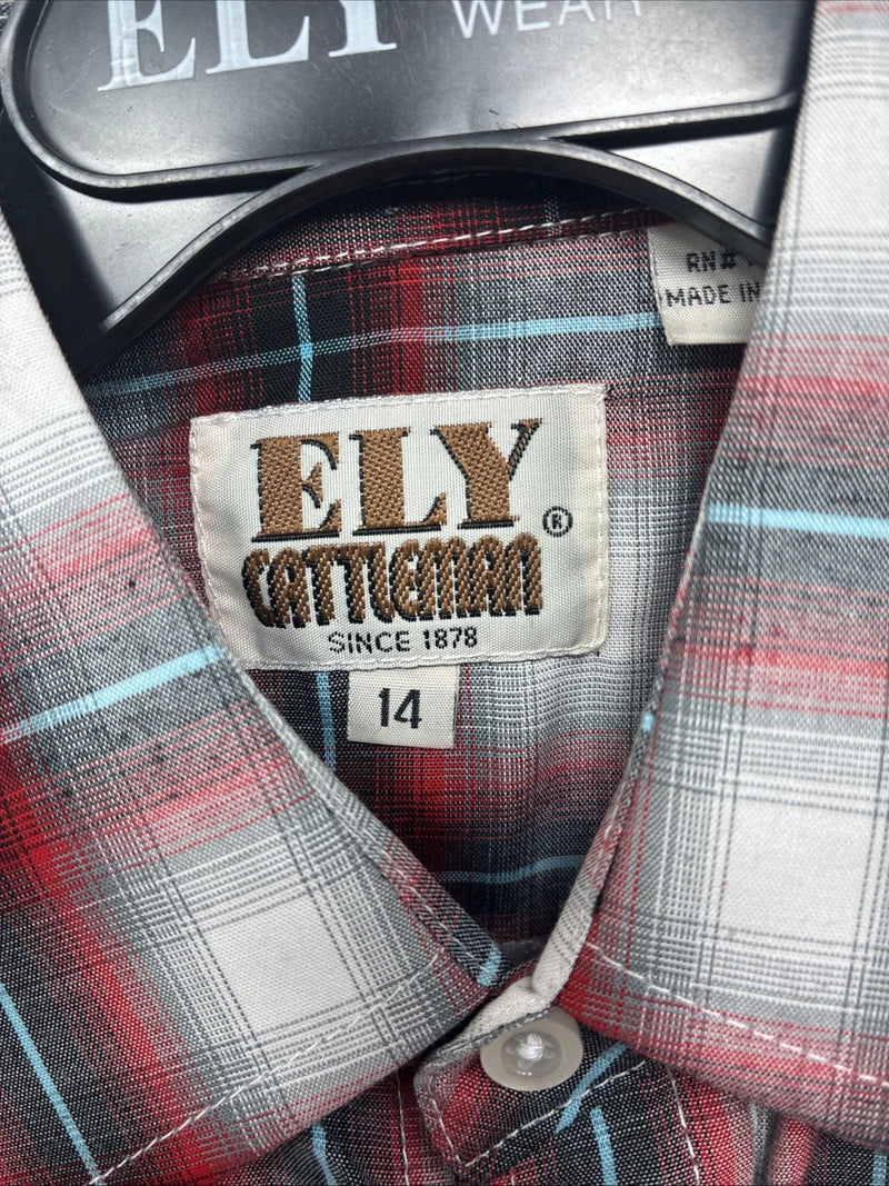 New Kids ELY Cattleman Red plaid Long Sleeve Pearl Snap Size 14 DD-41