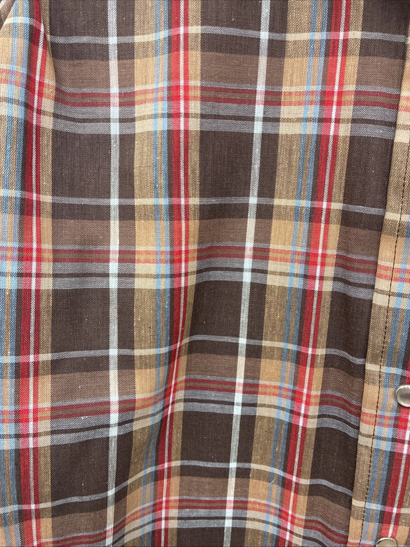 New Boys Panhandle Slim Brown Plaid Long Sleeve Pearl Snap Size 8 DD-102