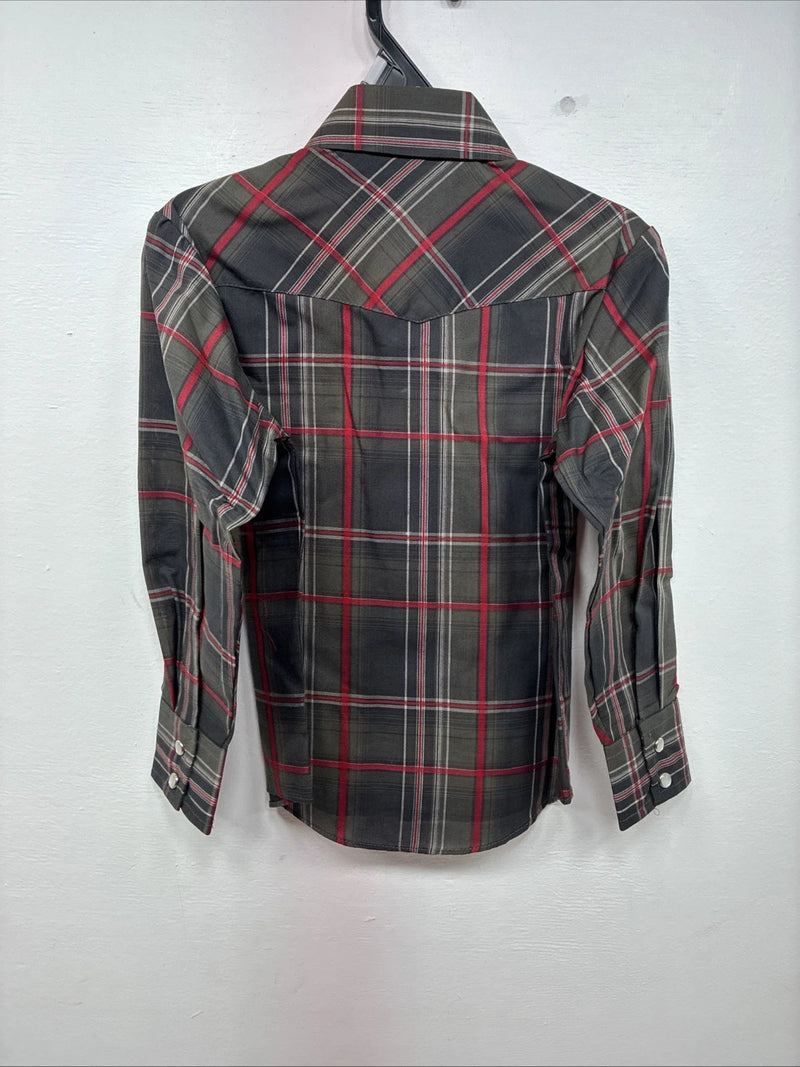 New Boys ELY Cattleman Green Plaid Long Sleeve Pearl Snap XS DD-128