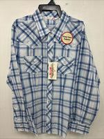 New Women’s Cumberland Blue Plaid Long Sleeve Pearl Snap XL GG-65