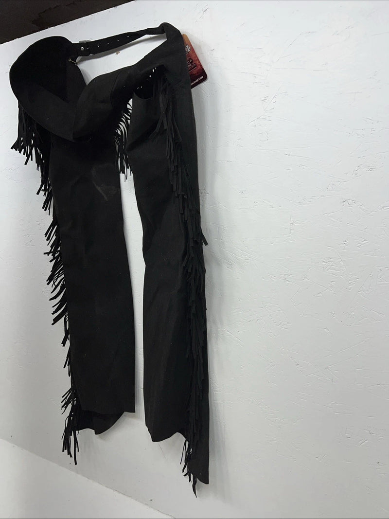 New Black Tough 1 Show Chaps With Fringe Adjustable Waist 40” N-32