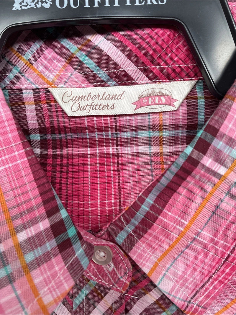 New Women’s Cumberland Pink Designed Long Sleeve Pearl Snap XL GG-30
