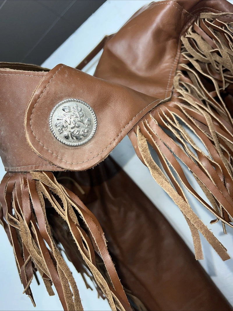 NOS Brown Show Chaps With Fringe Adjustable Waist 40” L-44