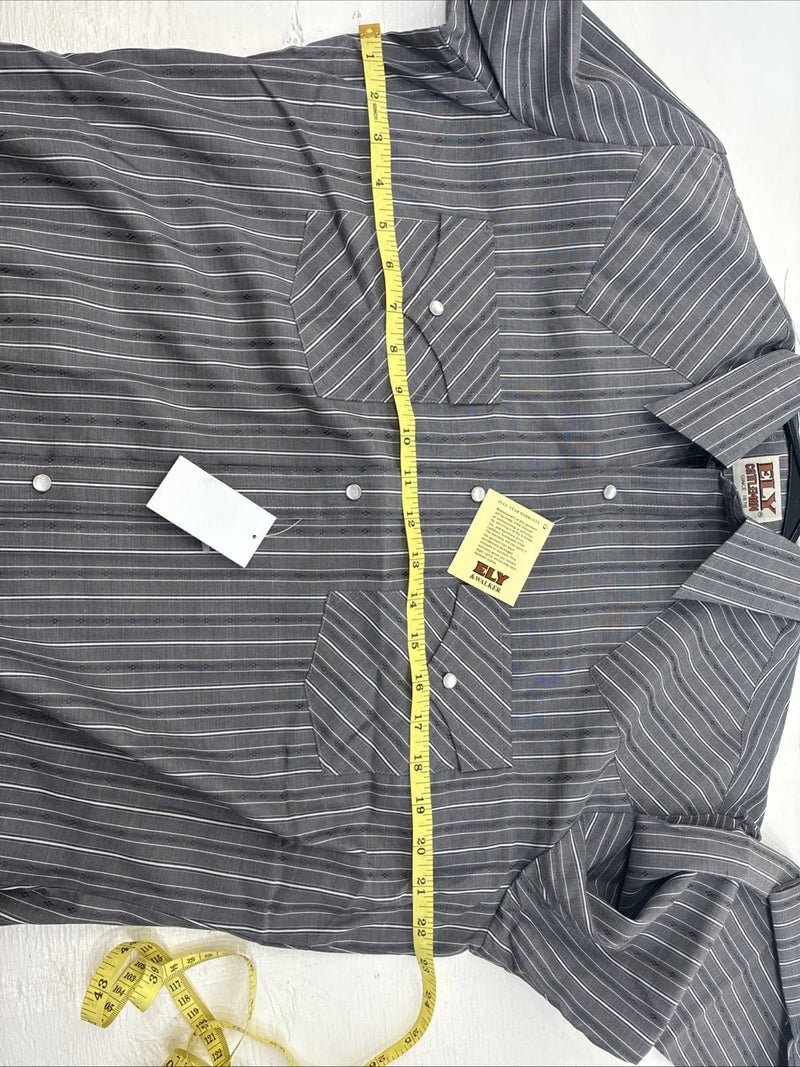 New Men’s ELY Cattleman Gray White Design Long Sleeve Pearl Snap 16 Large X-19