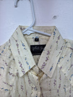 New Women’s White Horse Yellow Floral Long Sleeve Pearl Snap Medoum II-96