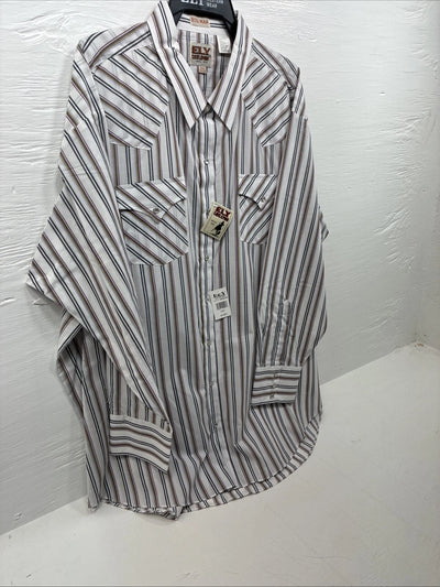 New Men’s ELY Cattleman Striped Long Sleeve Pearl Snap 20.5 X 36 4XL E-98