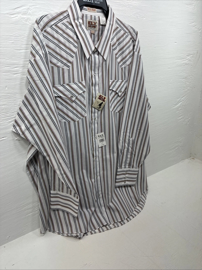 New Men’s ELY Cattleman Striped Long Sleeve Pearl Snap 20.5 X 36 4XL E-98