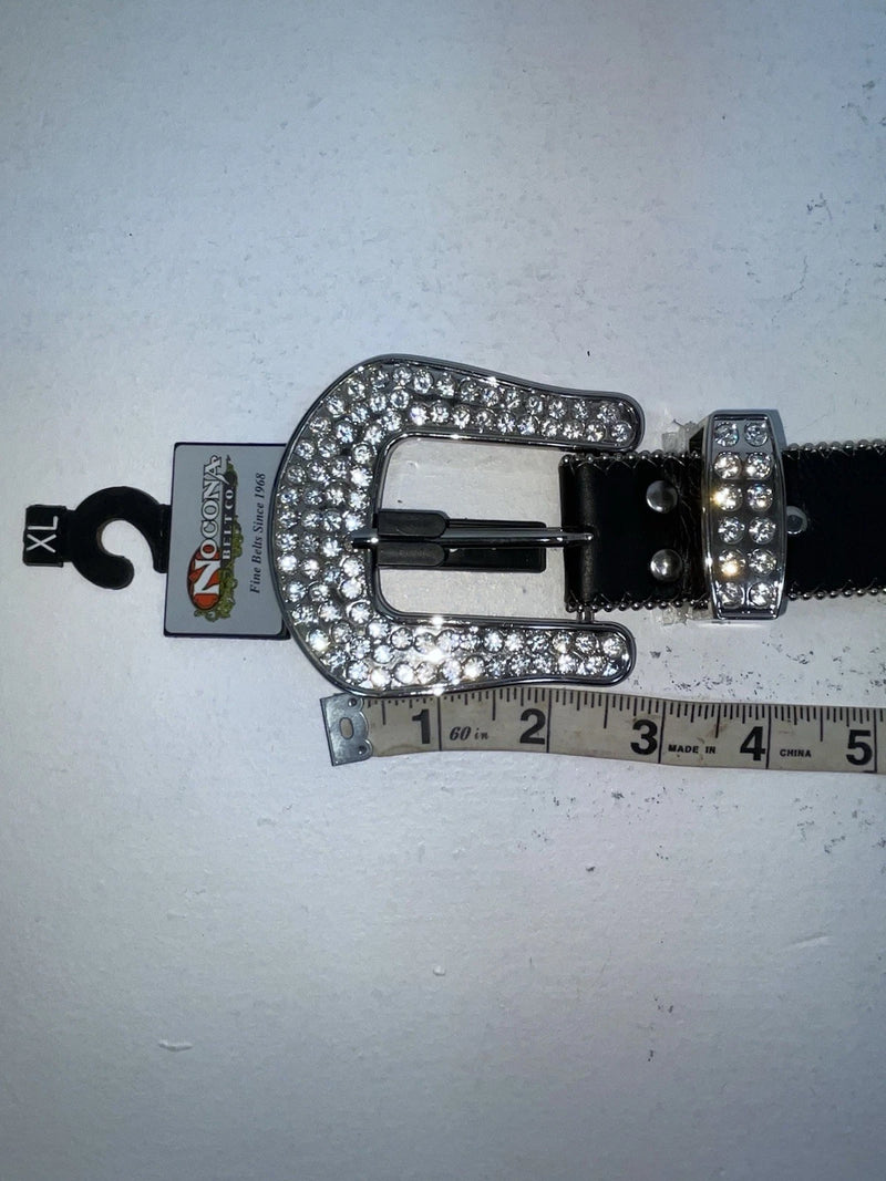 New Black Genuine Leather Nocona Silver Bling Cross XL Belt #N1330999 Z-80