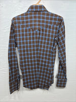 New Kids Panhandle Slim Brown Plaid Long Sleeve Pearl Snap Size 12 CC-88