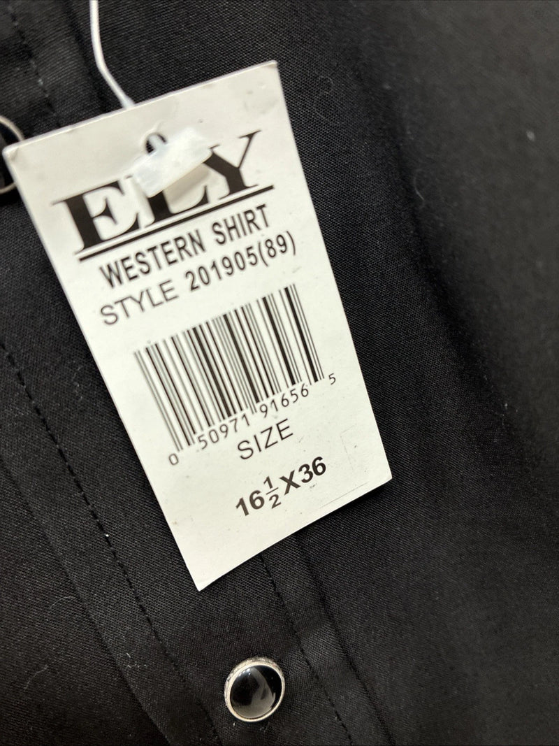New Men’s ELY Cattleman Simple Black Long Sleeve Pearl Snap 16.5 Large M-54