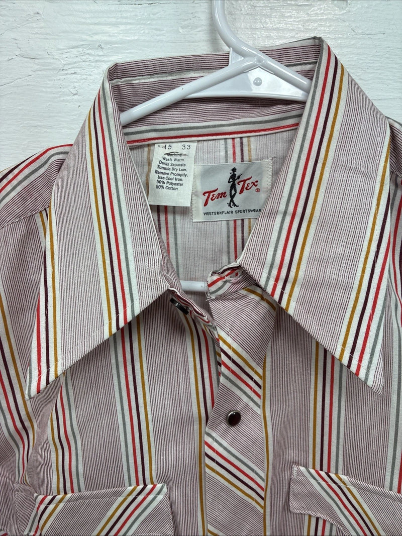 New Men’s Tem Tex Pink Stripe Long Sleeve Pearl Snap 15 Medium X-44