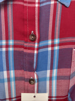 New Women’s Cumberland Red Blue Plaid Short Sleeve Button Up Medium GG-4