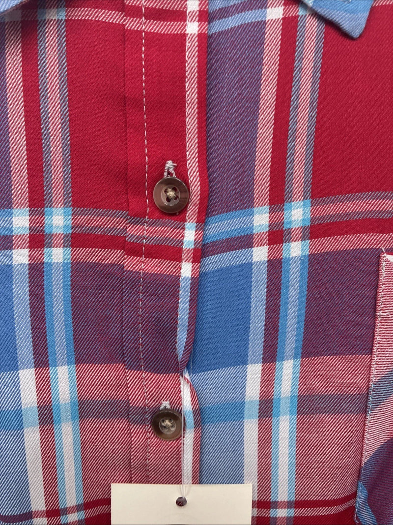 New Women’s Cumberland Red Blue Plaid Short Sleeve Button Up Medium GG-4