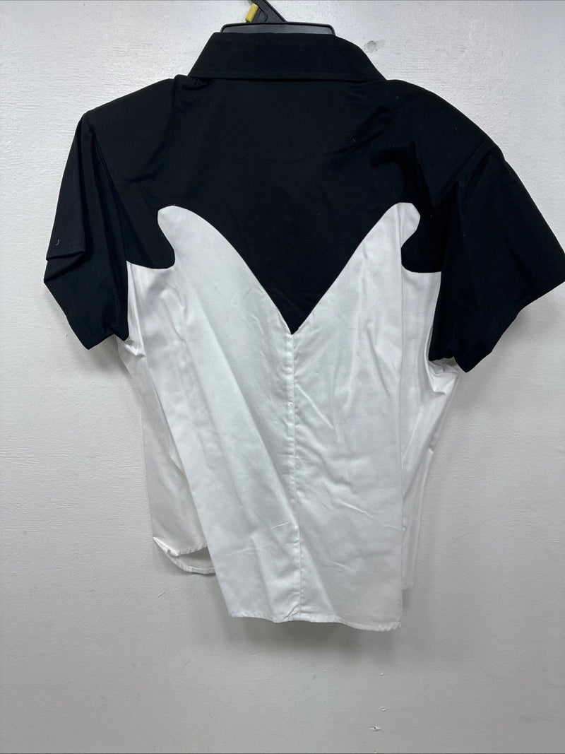 New Women’s Cumberland Black White Short Sleeve Crop Pearl Snap Large MM-131