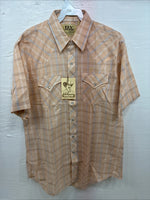New Men’s ELY Cattleman Orange Plaid Long Sleeve Pearl Snap Large AA-113