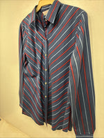 New Women’s H Bar C Blue Stripe Long Sleeve Pearl Snap Size 34 YY-78