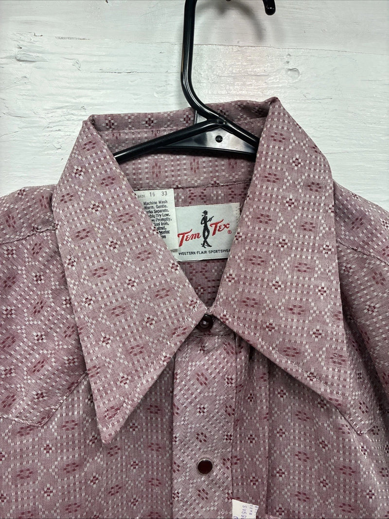 New Men’s Tem Tex Pink Designed Long Sleeve Pearl Snap 16 Large M-85