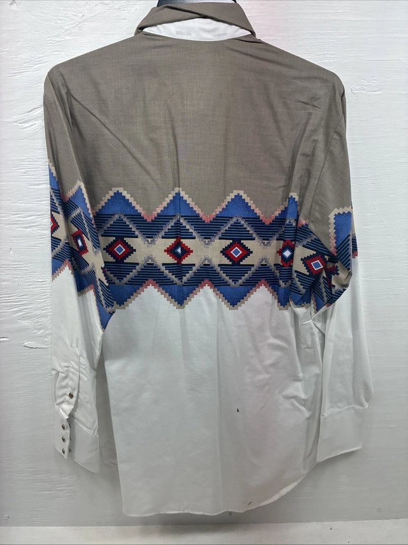 New Men’s Brooks & Dunn Western Print Long Sleeve Pearl Snap 16.5 Large V-106