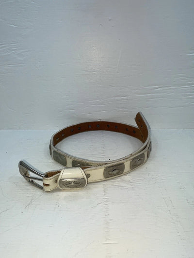 New White Genuine Leather Wrangler Silver Pendent 28” Belt #4641 JJ-38