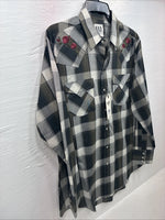 New Men’s ELY Cattleman Green Gray Plaid Long Sleeve Pearl Snap Large X-27