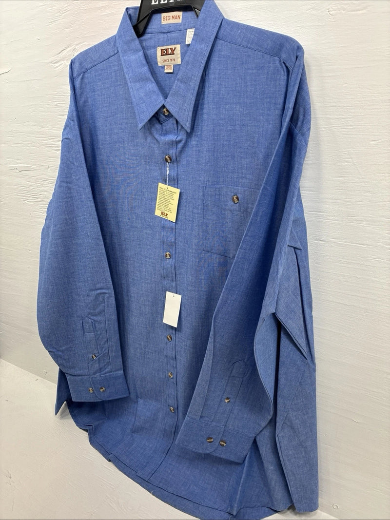 New Men’s ELY Cattleman Blue Long Sleeve Button Up 20.5 X 36 4XL E-103