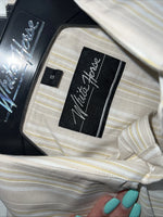New Men’s White Horse Tan Striped Short Sleeve Pearl Snap Small B-40