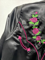 New Women’s Cumberland Black Rose Long Sleeve Pearl Snap Medium LL-86