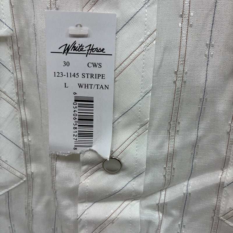 New Men’s White Horse White Stripe Long Sleeve Pearl Snap Large AA-77