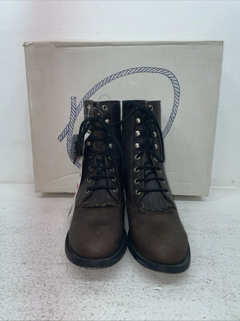 New Youth Brown Lace Up Old West Cowboy Boots. 5148 G 4. 22-61