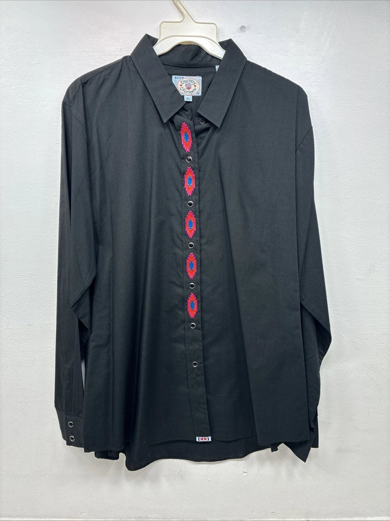 New Women’s Country Charmers Black design Long Sleeve Pearl Snap XL II-26