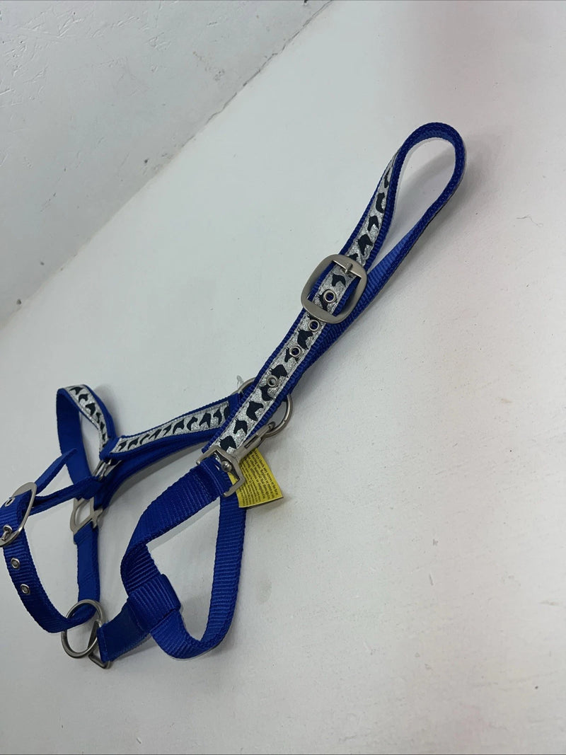 New Tough 1 Blue Nylon Satin Hardware Full Horse Halter #50-2031 3C-13