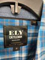 New Men ELY Cattleman Blue Paid Long Sleeve Button Up Medium J-88