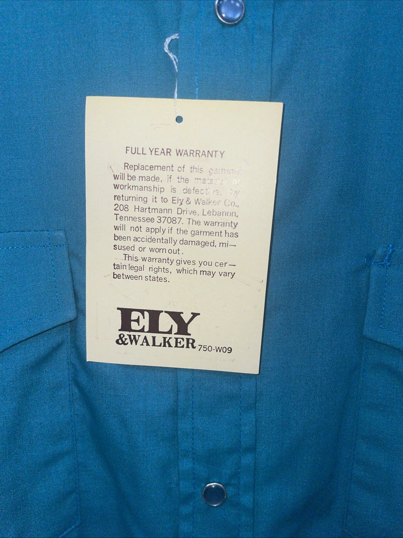 New Men’s ELY Cattleman Teal Long Sleeve Pearl 15.5 X 34 Medium B-103