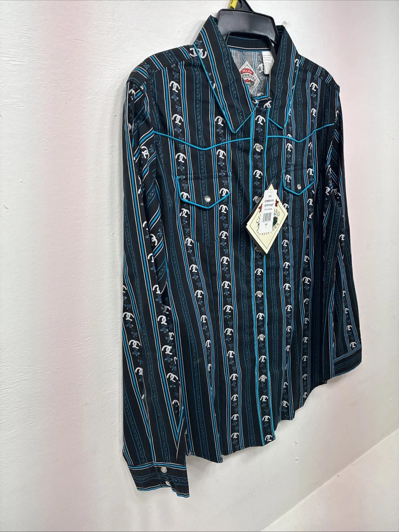 New Women’s Cumberland Blue Western Long Sleeve Pearl Snap Large DD-70