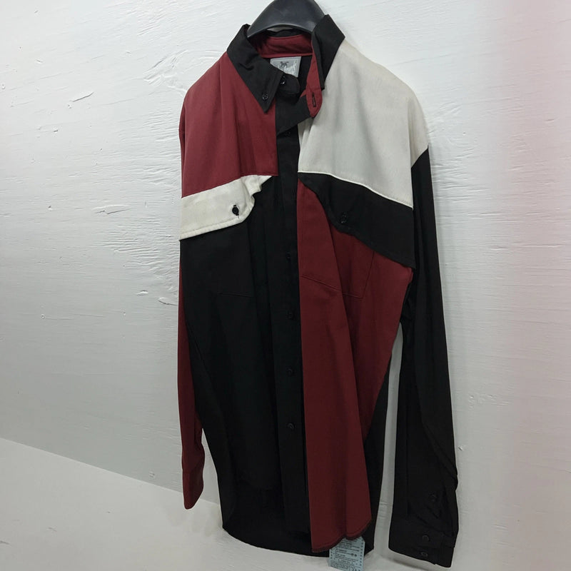 New Men’s Cowboy Threads White Black Red Long Sleeve Button Up Small B-56