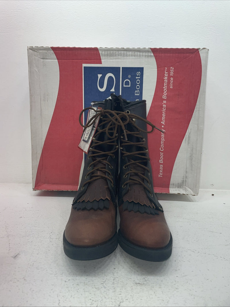 New Men’s Brown Lace Up Texas Brand Cowboy Boots. 4691 9.5 9 1/2 M. 6-108