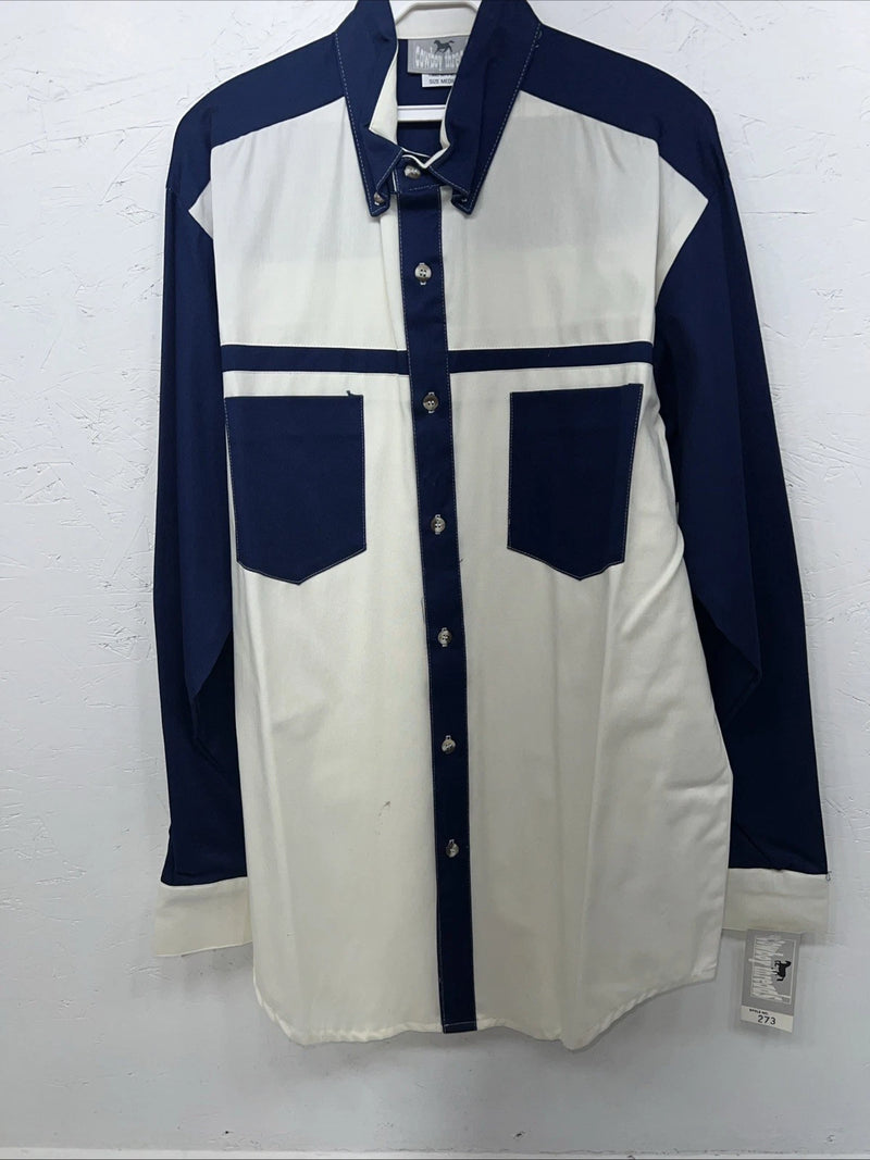 New Mens Navy White Cowboy Threads Button Up Long Sleeve. Medium I-40