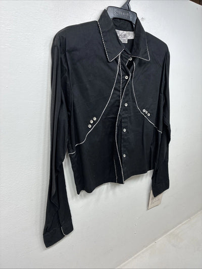 New Women’s Mine & Bills Black Design Long Sleeve Button Up Large MM-126
