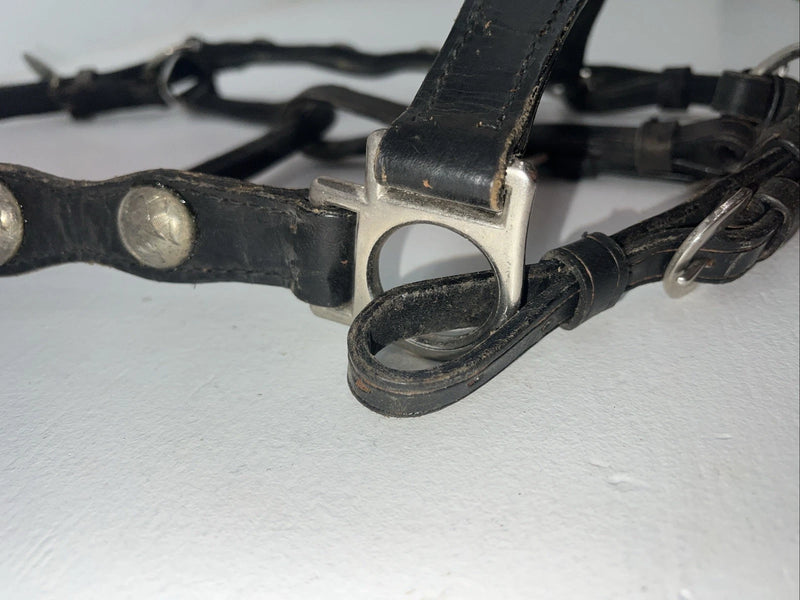New Black Leather Full Horse Show Halter Gold accents 3C-15