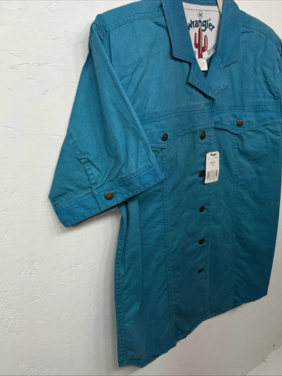 New Women’s Blue Wrangler Short Sleeve Denim Button Up Shirt #76670 M 3C-44