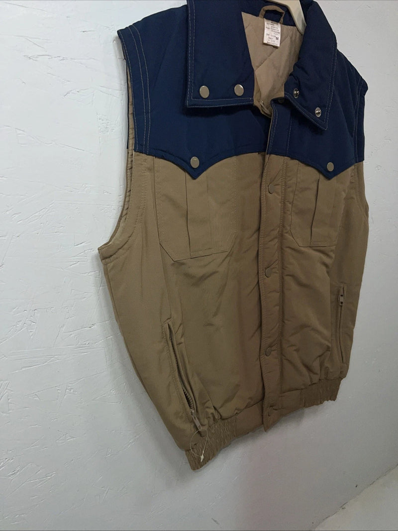 New Women’s Tan Blue Vest Medium #9630 UU-32