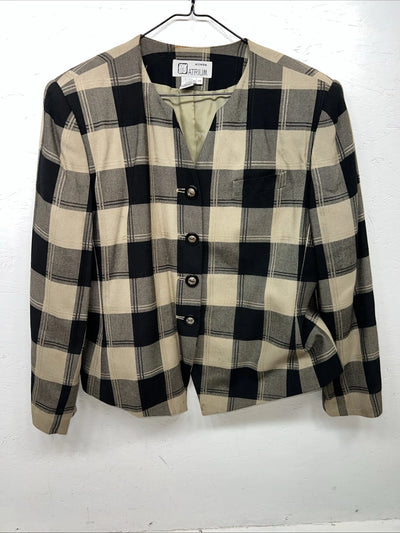 New Women’s Atrium Tan Plaid Jacket 14w H-608