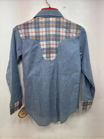 New Women’s Western Art Blue Plaid Long Sleeve Pearl Snap Size 16 TT-109