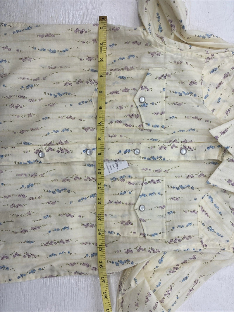 New Kids White Horse Yellow Floral Long Sleeve Pearl Snap Medium DD-48