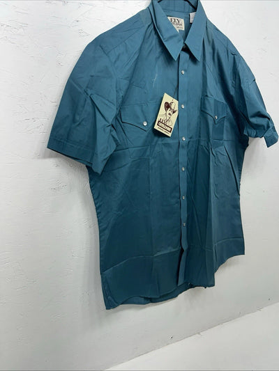 New Mens Blue Short Sleeve ELY cattleman Pearl Snap Shirt. 18.5 2XL G-76