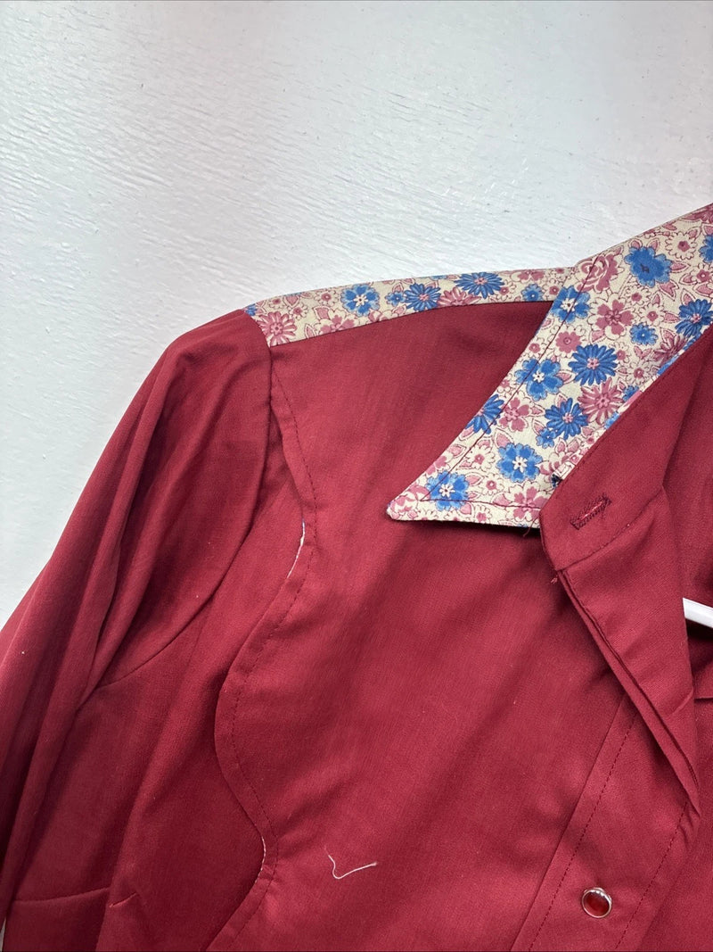New Women’s Dickson Jenkins Red Design Long Sleeve Pearl Snap Size 36 II-16